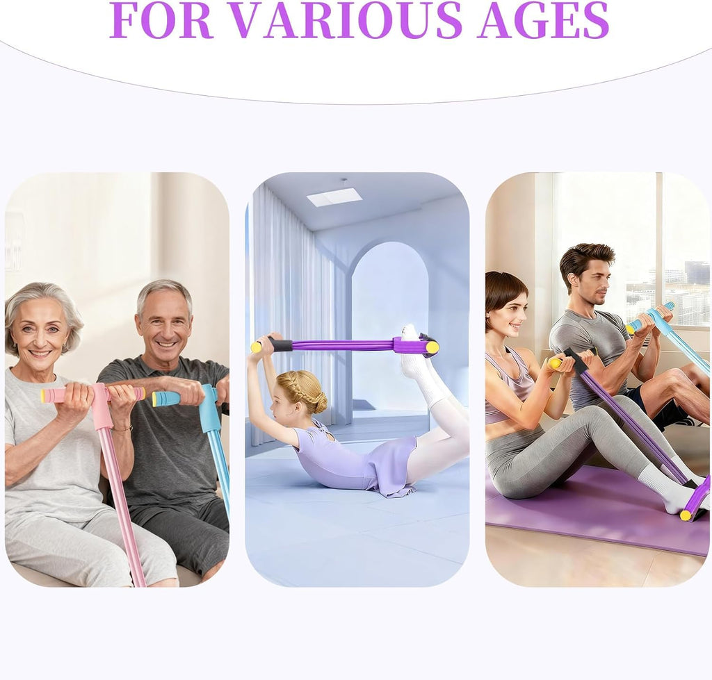 TRIYON Foot Pedal Resistance Band for Home Workout | 4 Tube Tummy Trimmer | Full Body Exercise Equipment for Men & Women | Yoga Pull Rope | Abdominal, Arm, Leg & Waist Fitness Trainer (Purple)