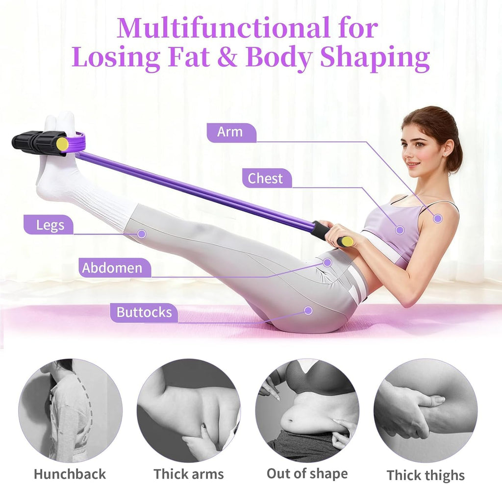 TRIYON Foot Pedal Resistance Band for Home Workout | 4 Tube Tummy Trimmer | Full Body Exercise Equipment for Men & Women | Yoga Pull Rope | Abdominal, Arm, Leg & Waist Fitness Trainer (Purple)