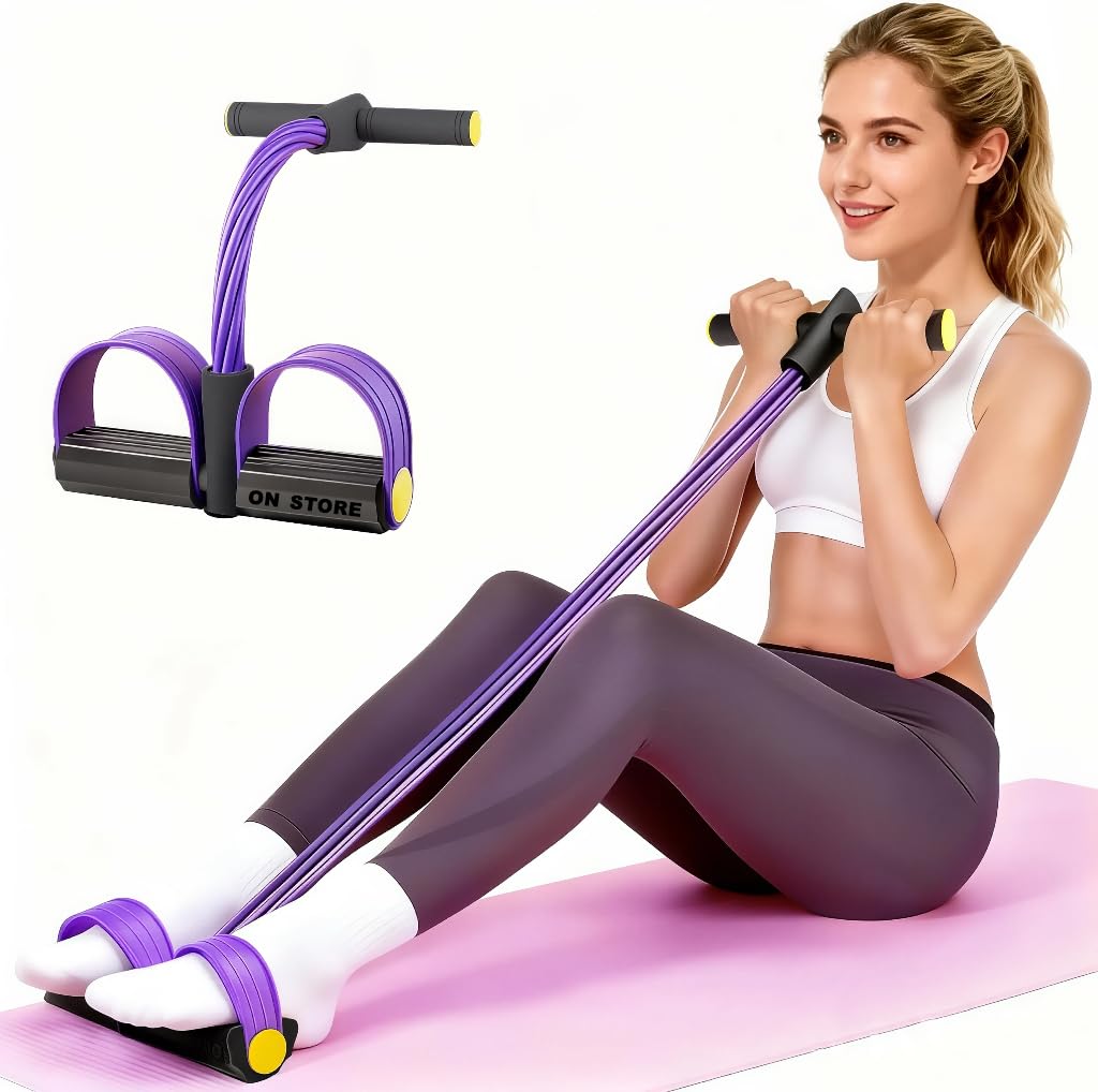 TRIYON Foot Pedal Resistance Band for Home Workout | 4 Tube Tummy Trimmer | Full Body Exercise Equipment for Men & Women | Yoga Pull Rope | Abdominal, Arm, Leg & Waist Fitness Trainer (Purple)