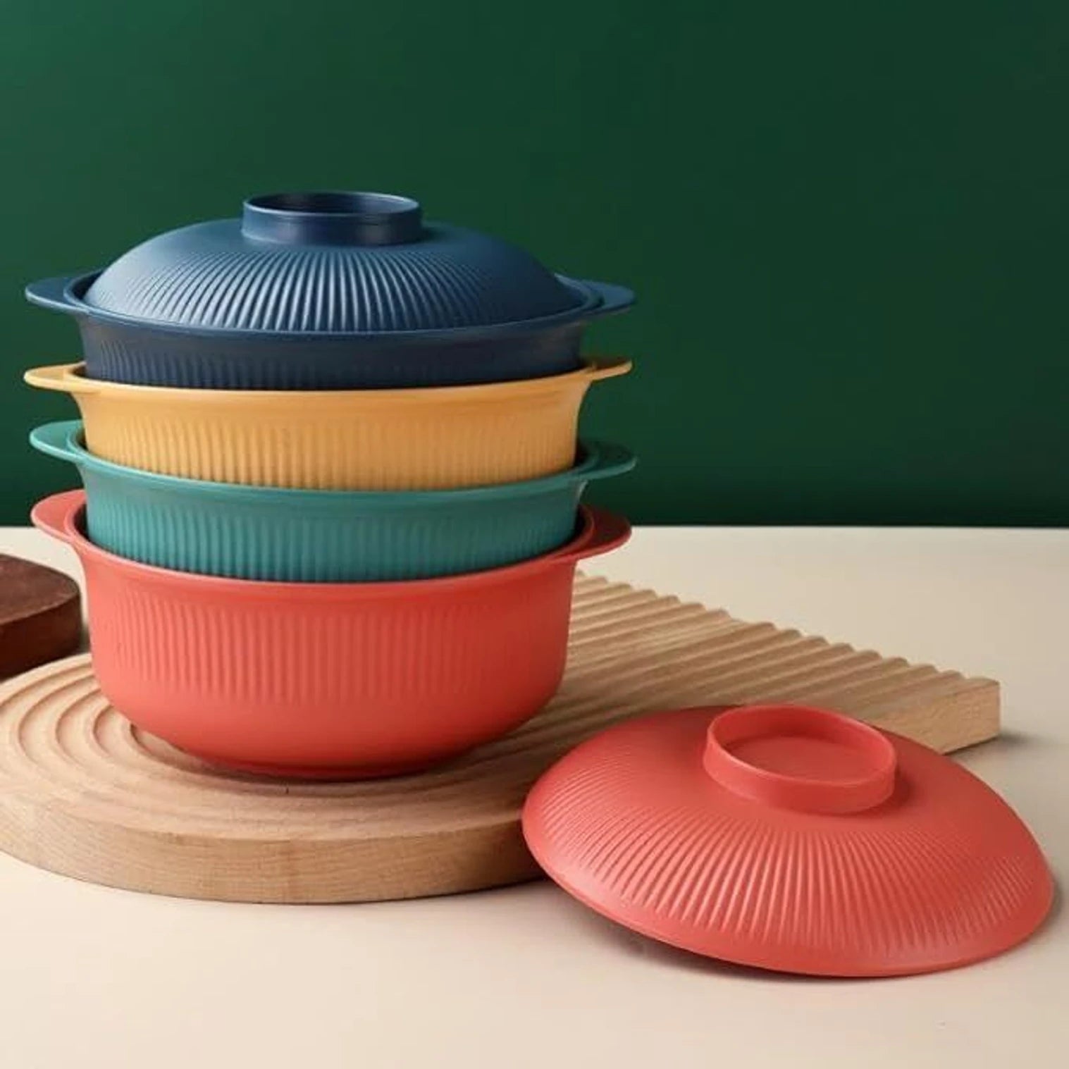 TRIYON Insulated Casserole Set for Roti, Rice & Curry | Hot Pot with Lid | Food Grade Plastic Serving Bowl | Heat Retention Container for Kitchen (500 ml, Multicolor, Pack of 4)