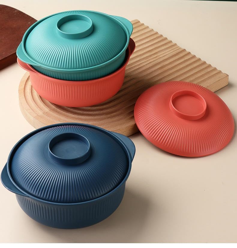 TRIYON Insulated Casserole Set for Roti, Rice & Curry | Hot Pot with Lid | Food Grade Plastic Serving Bowl | Heat Retention Container for Kitchen (500 ml, Multicolor, Pack of 4)